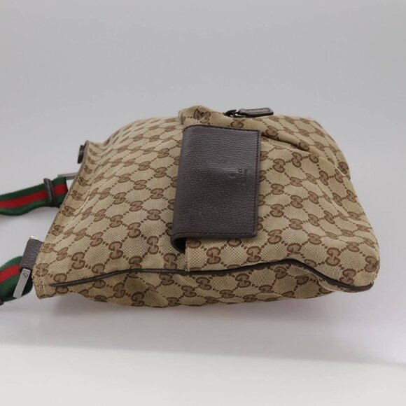GUCCI GG Canvas Web Sherry Line Shoulder Bag Beige Red Green 169937 Auth ki5345 - Picture 5 of 16